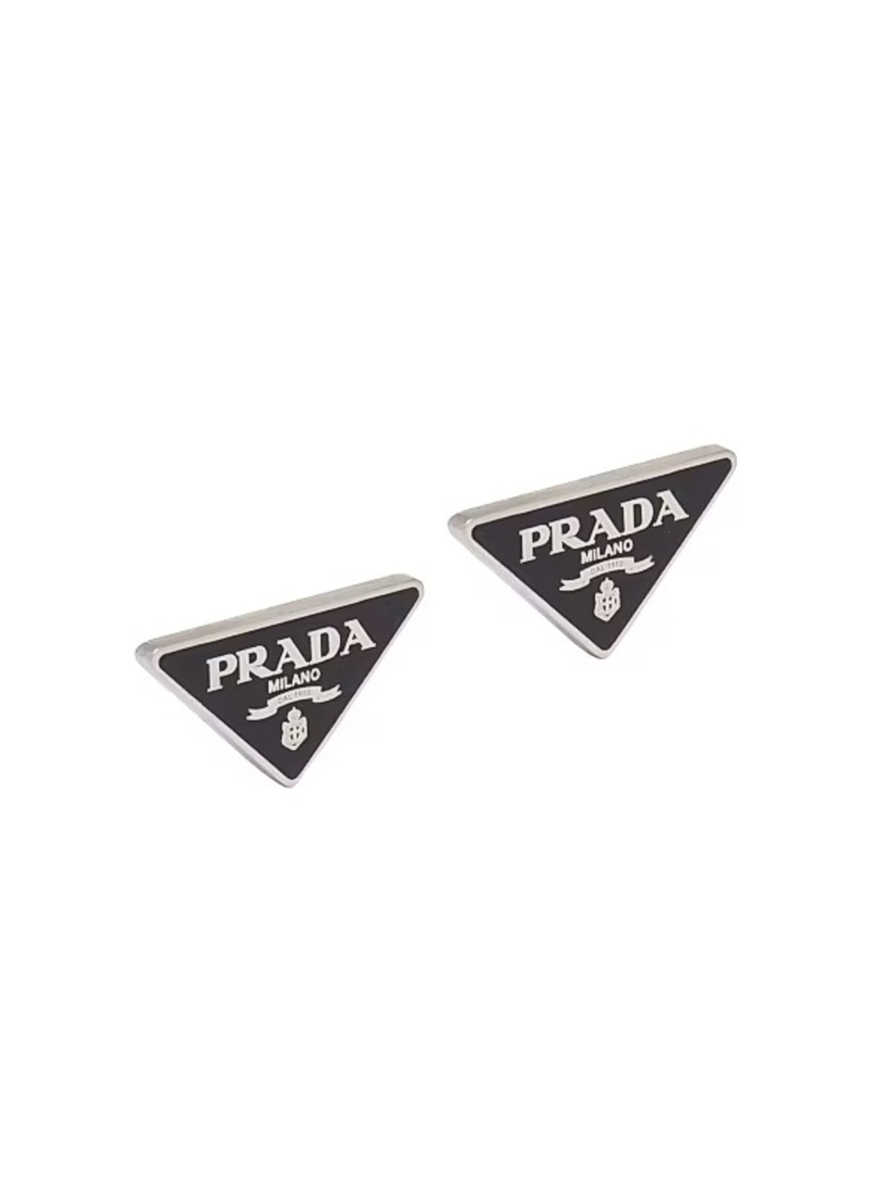 Prada Black and Gold Triangle Logo Studs